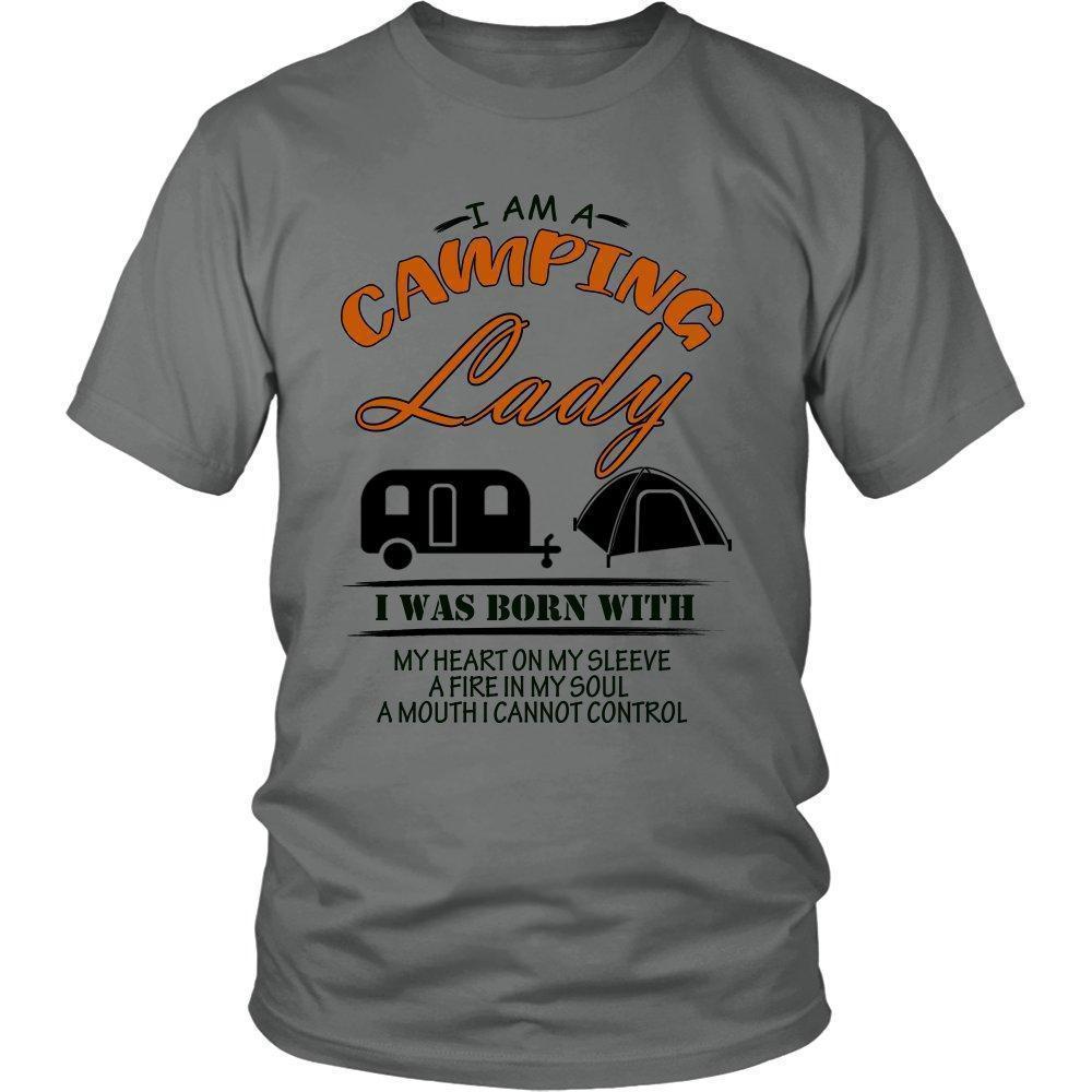 I am a Camping Lady I was Born with My Heart on my Sleeve a Fire in My Soul Shirt-KaboodleWorld