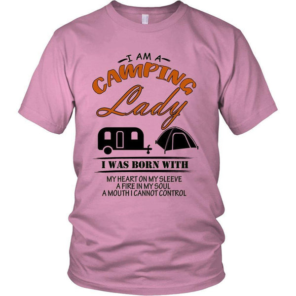 I am a Camping Lady I was Born with My Heart on my Sleeve a Fire in My Soul Shirt-KaboodleWorld