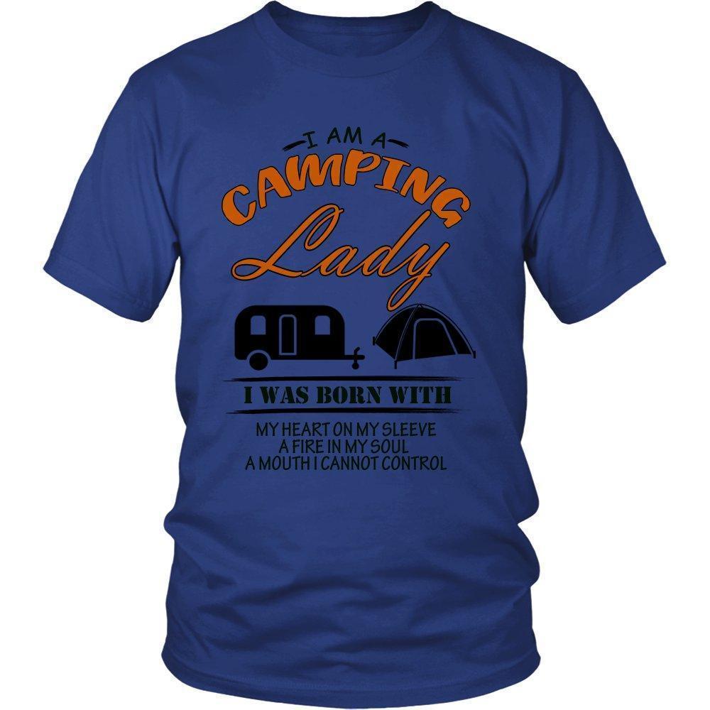 I am a Camping Lady I was Born with My Heart on my Sleeve a Fire in My Soul Shirt-KaboodleWorld