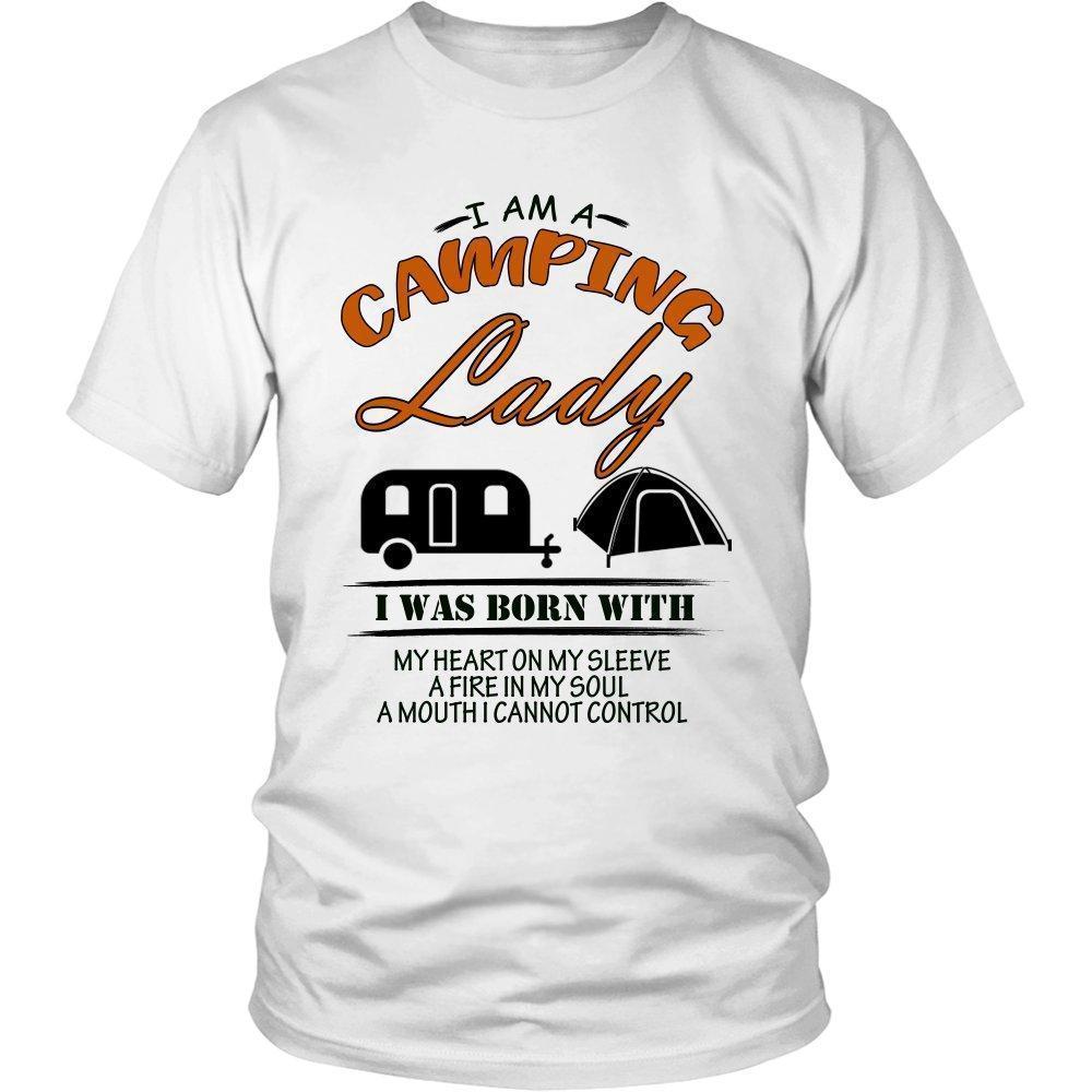 I am a Camping Lady I was Born with My Heart on my Sleeve a Fire in My Soul Shirt-KaboodleWorld