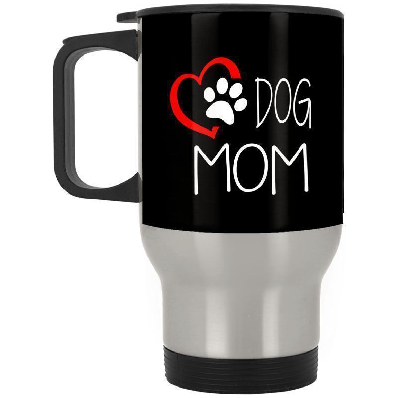 Love Dog Mom Silver Stainless Travel Mug-KaboodleWorld