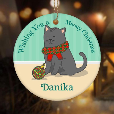 Meowy Personalized Ceramic Christmas Ornament-KaboodleWorld