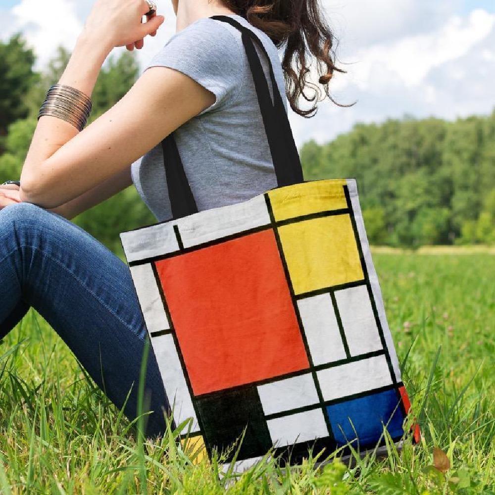 Mondrian Composition Cotton Tote Bag-KaboodleWorld