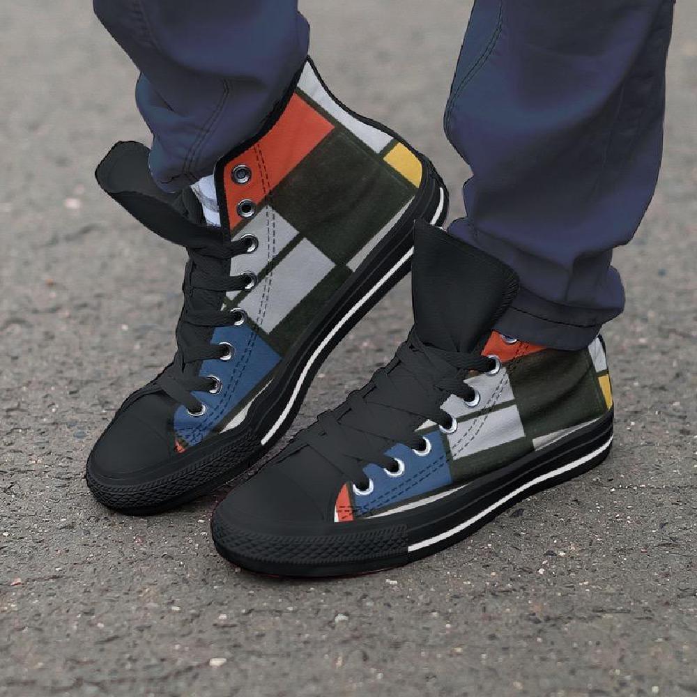 Mondrian Composition High Tops Women's Shoes-KaboodleWorld
