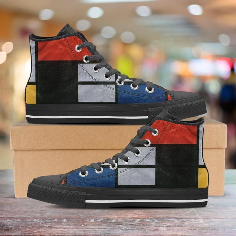 Mondrian Composition High Tops Women's Shoes-KaboodleWorld