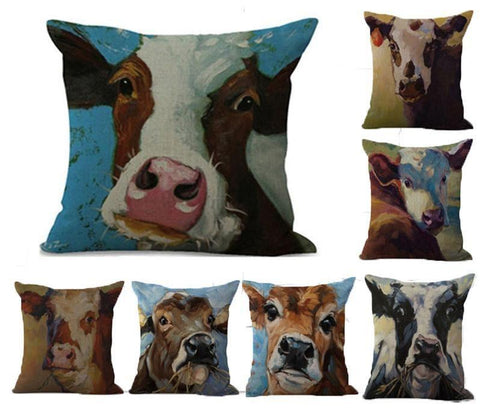 Oil Painting Cow Pillow Cover-KaboodleWorld