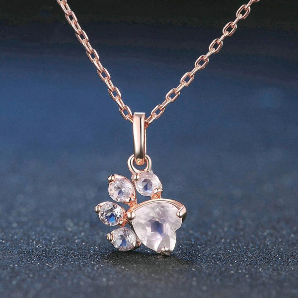 Paw Rose Quartz 925 Sterling Silver Charm Necklace-KaboodleWorld