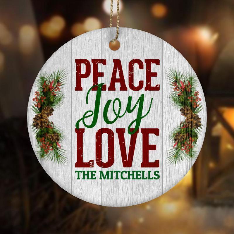 Peace Joy Love Personalized Ceramic Christms Ornament-KaboodleWorld