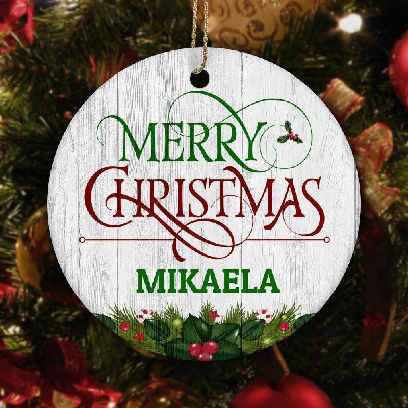 Personalized Merry Christmas Ceramic Ornament-KaboodleWorld