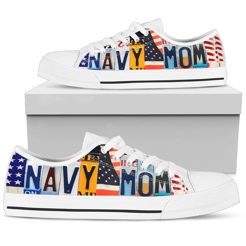 Proud Navy Mom Low Top Shoes-KaboodleWorld
