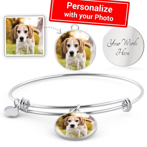 Put YOUR DOG's Picture on Luxury Bangle with Circle Pendant-KaboodleWorld