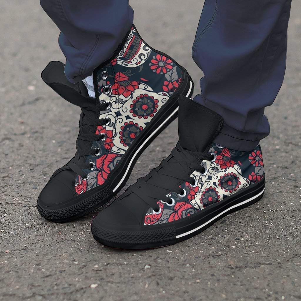 Red White And Black Skull Women High Top Shoes-KaboodleWorld