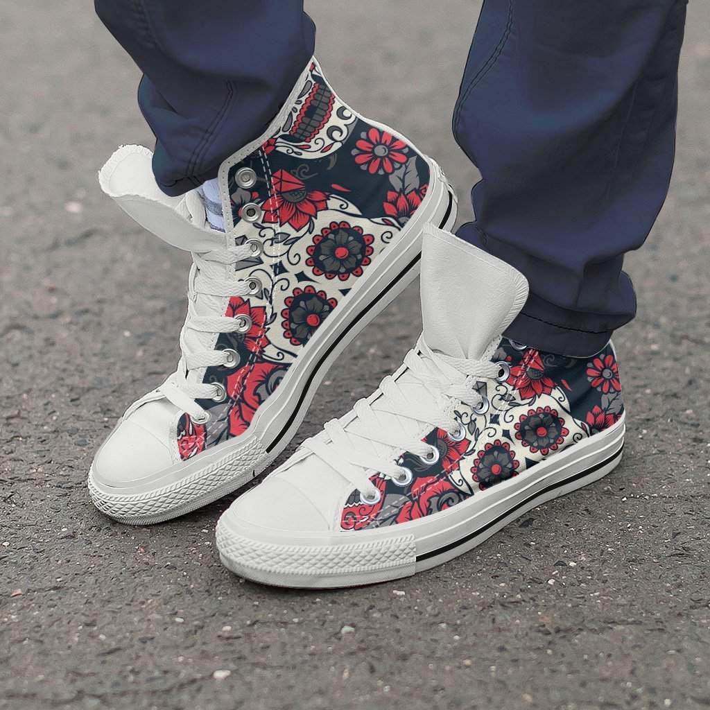 Red White And Black Skull Women High Top Shoes-KaboodleWorld