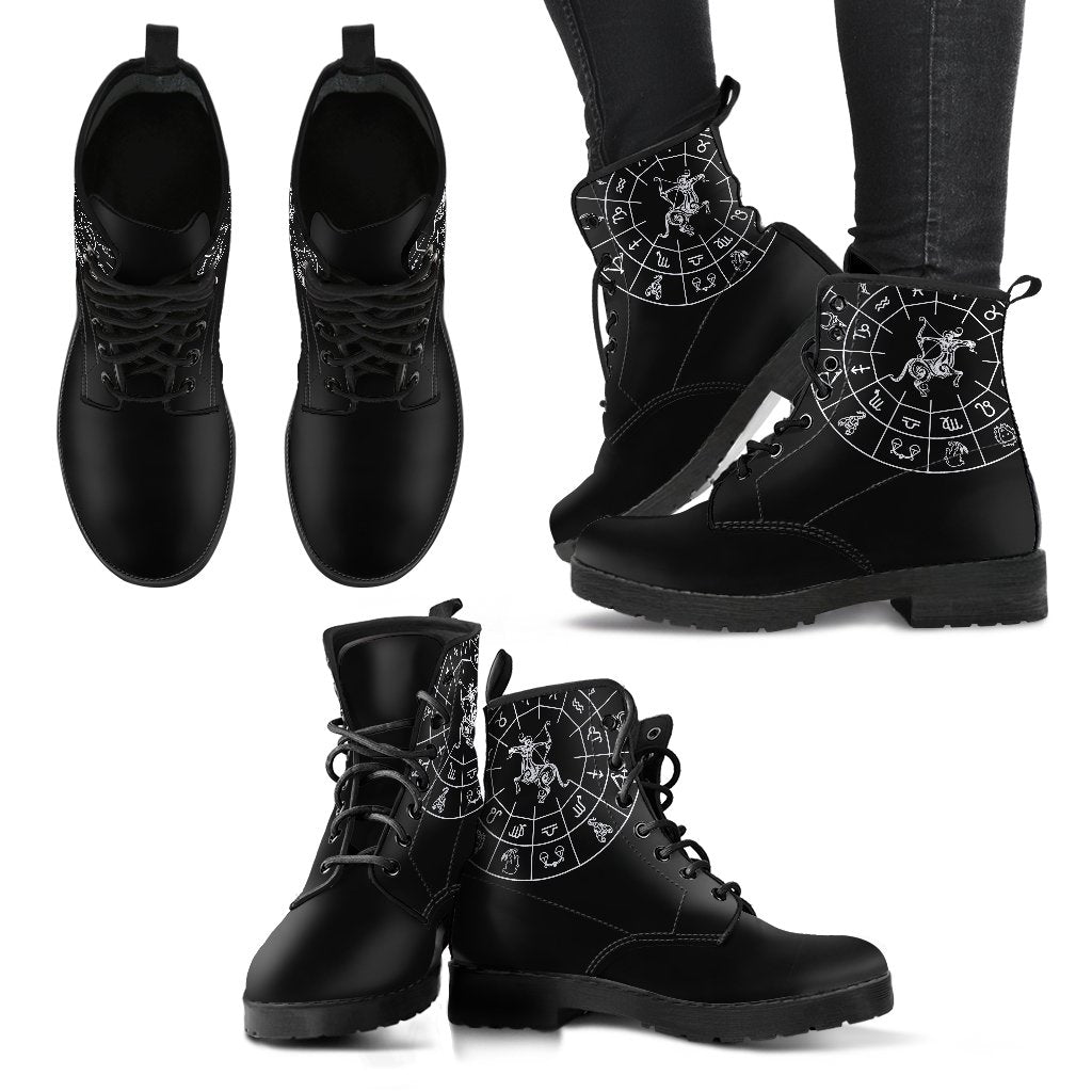 Sagittarius Black Zodiac Women's Leather Boots-KaboodleWorld