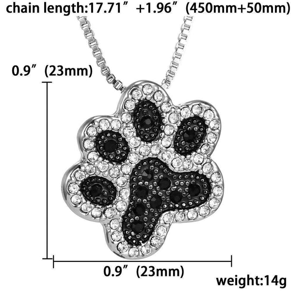 Silver Plated Black and White Crystal Rhinestone Dog Paw Necklace-KaboodleWorld