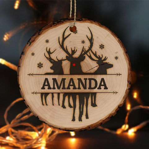 Tree Slice Rudolph Personalized Ceramic Christmas Ornament-KaboodleWorld