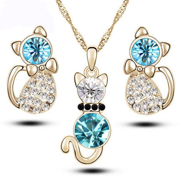 Trendy 18K Gold Plated Crystal Necklace Earring Set-KaboodleWorld